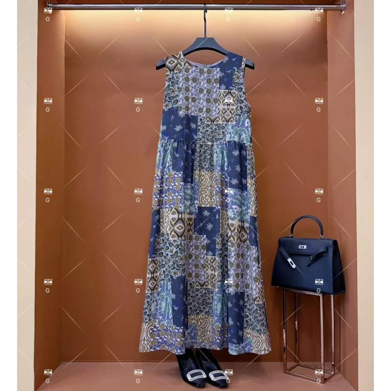 【李娜】夏季新款复古时尚百搭印花无袖连衣裙 H-358