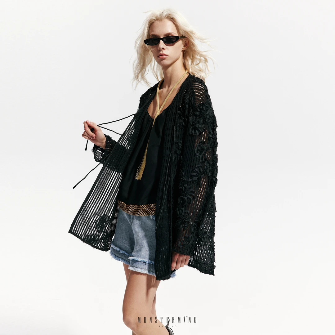 MONSTERMING 立体钩花网孔开衫