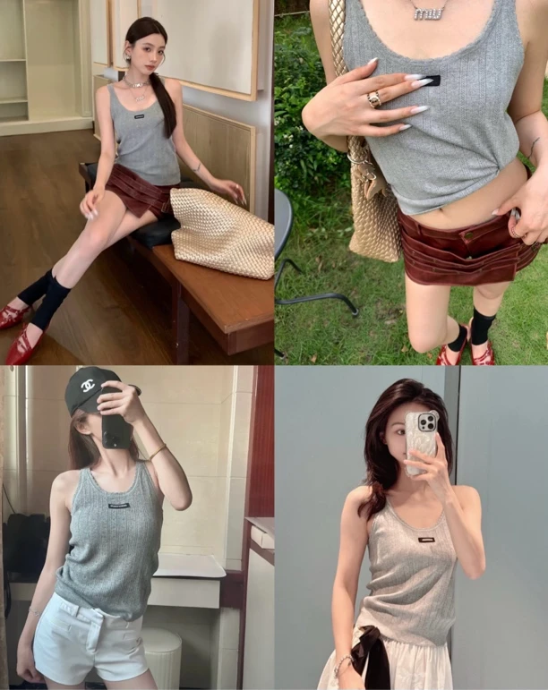 SANSIS mmiiuu 夏日松弛 灰色无袖背心