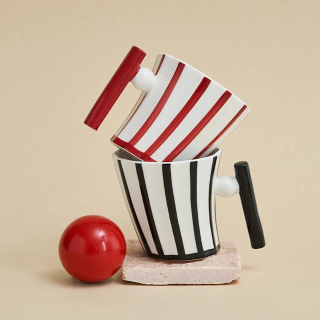 莫语复古条纹维京马克杯创意陶瓷把手水杯情侣咖啡杯