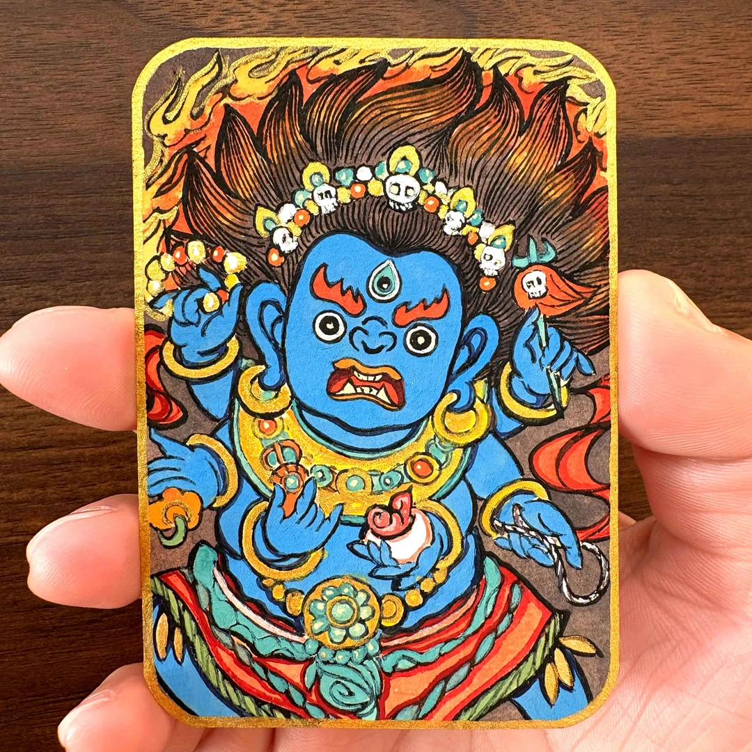 纯手绘矿物颜料手机背贴夹画六臂大黑天下单备注机型直播间同价