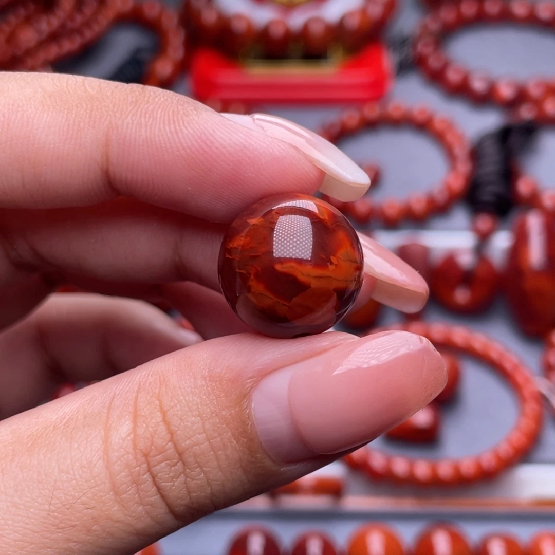 未镶嵌其他南红玛瑙精品16.4mm瓦西牛血火焰纹圆珠