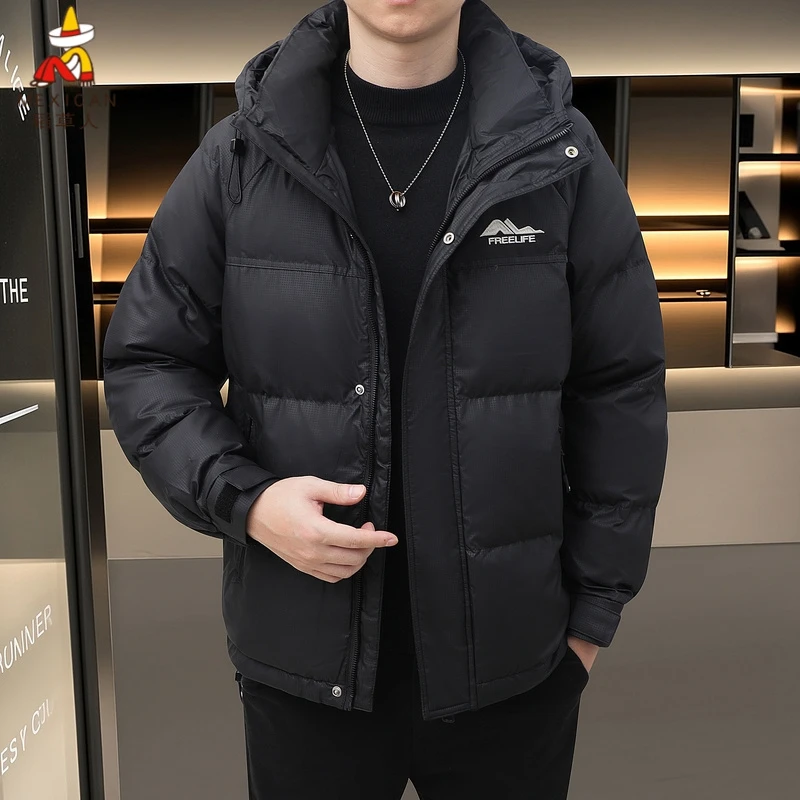 稻草人高档冬季男士新款休闲连帽羽绒棉服时尚鸭绒加厚爸爸羽绒