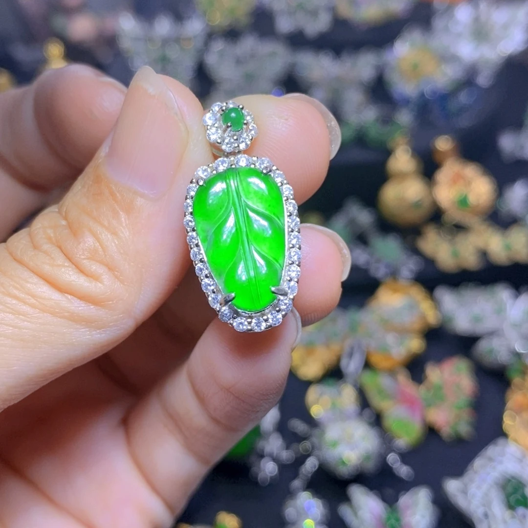 翡翠银S925镶嵌套链天然翡翠