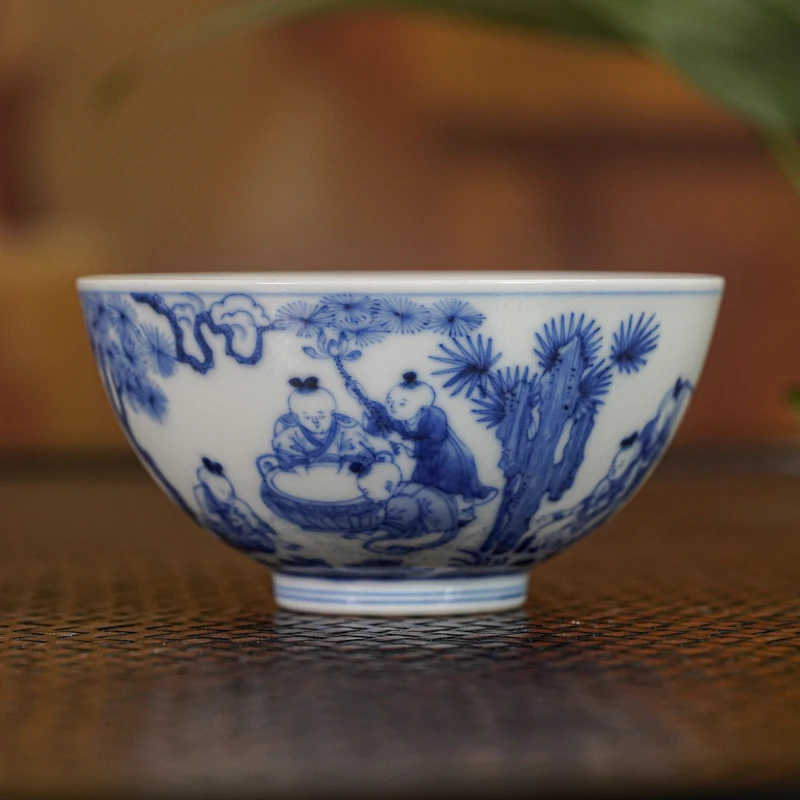 【墨舍名窑】自牧堂观止款十三太保婴戏图杯 zmt319陶瓷纯手工手绘