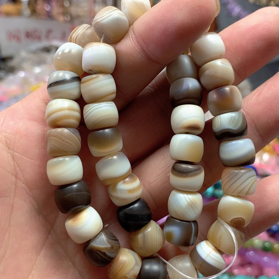 玛瑙/玉髓合金珠宝半成品磨砂缠丝玛瑙老型珠一条卡11mm