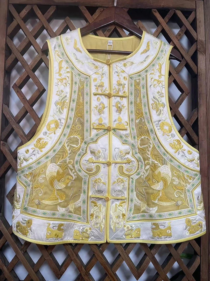 中式女唐装双面马夹提花刺绣国风双面真丝马甲马甲复古民族风夏季