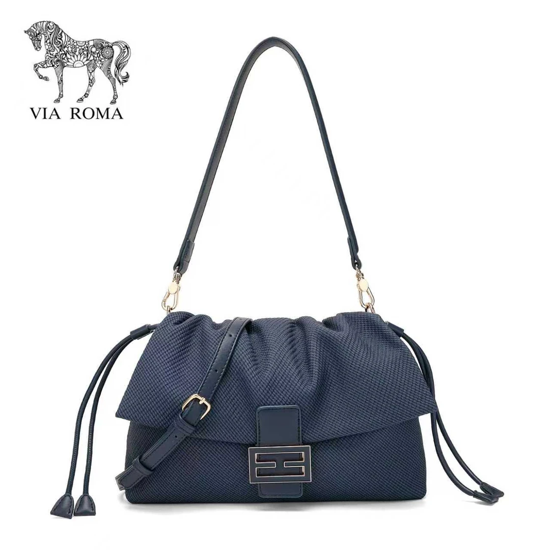 《深海遗珠》褶皱设计感腋下包百搭单肩包E4727宝蓝