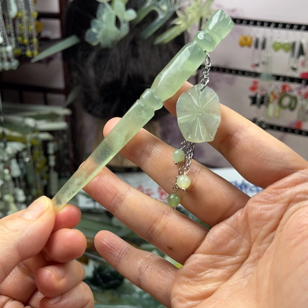 岫玉未镶嵌发饰长度12.5厘米左右