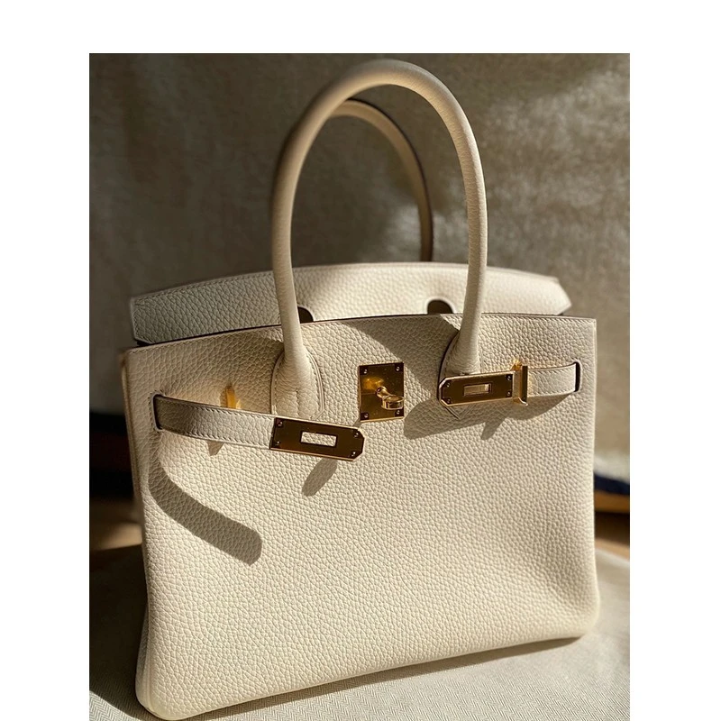 高级感轻奢手提包头层牛皮单肩包革里料正梯形锁扣 Closure青