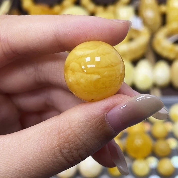 琥珀未镶嵌裸石19.7mm浓蜡妖花圆珠瑕 1-3