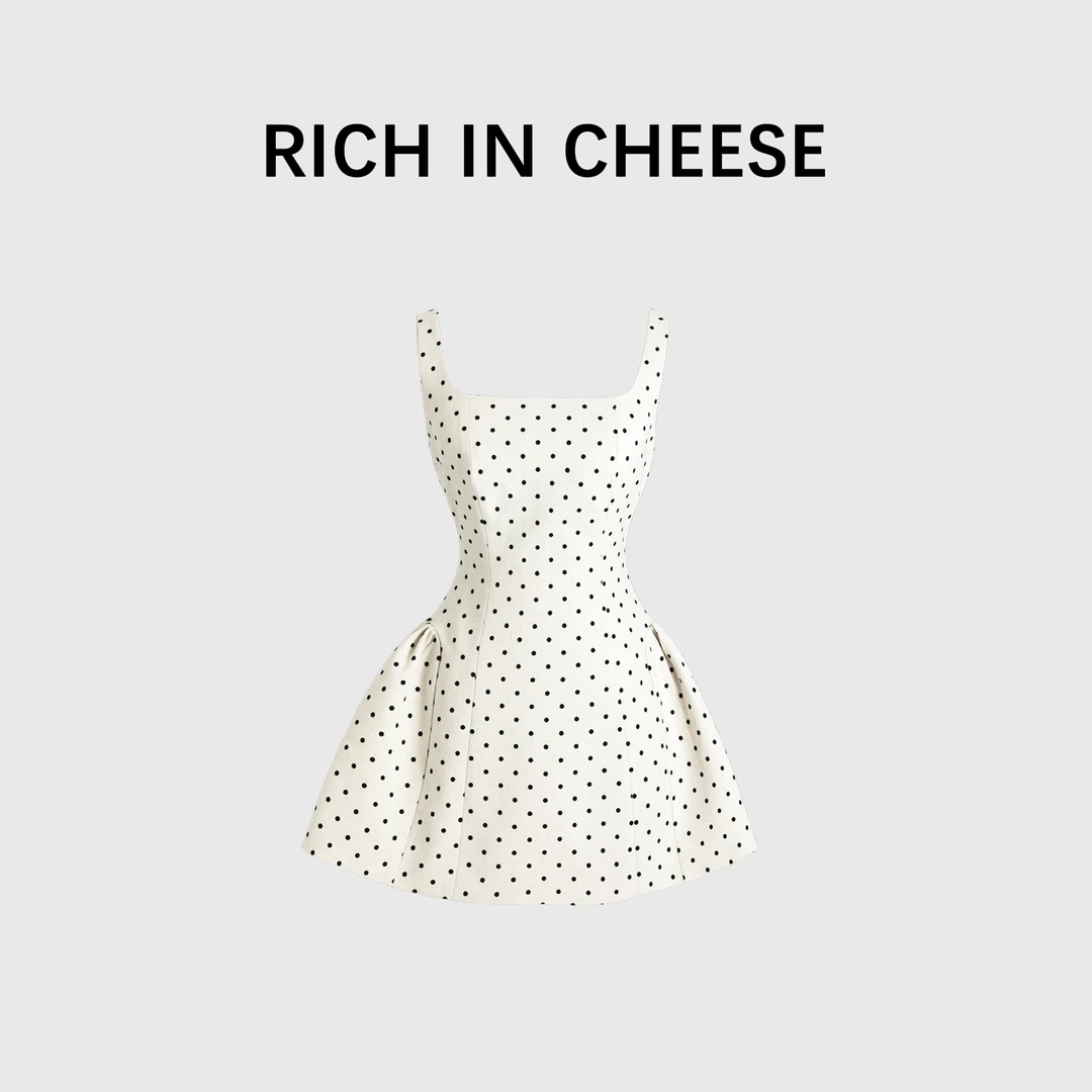 RICHINCHEESE 波点少女 千金波点掐腰连衣裙夏季收腰法式甜美气质