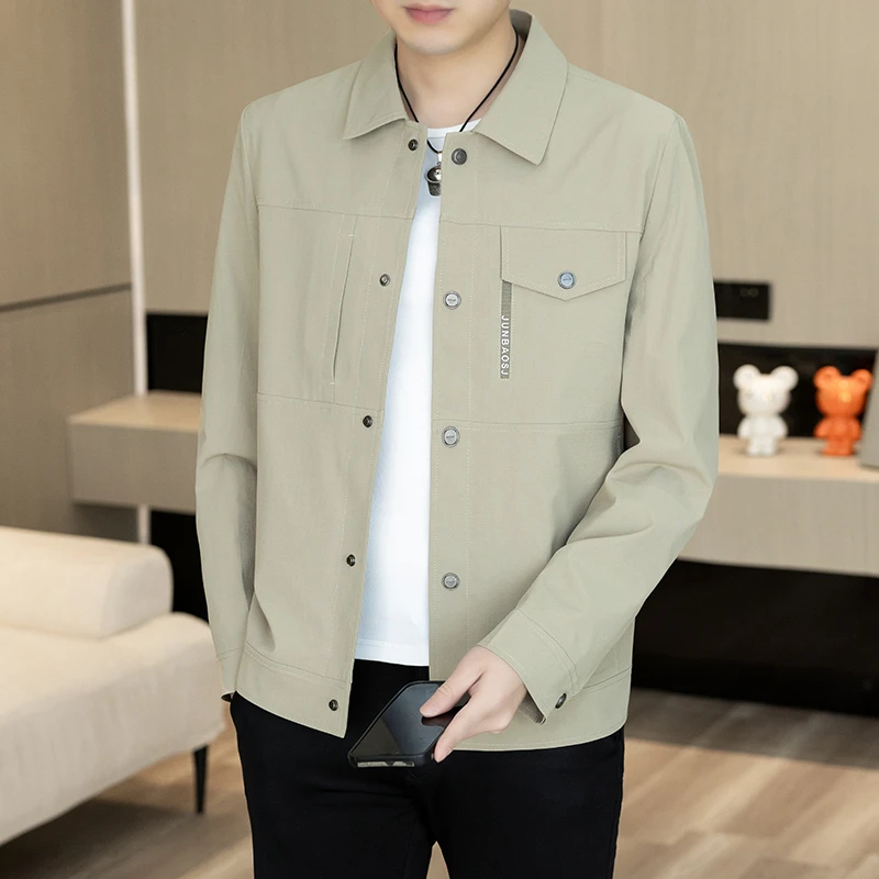 春夏季薄款夹克男士轻奢商务翻领工装外套韩版潮流时尚百搭上衣服