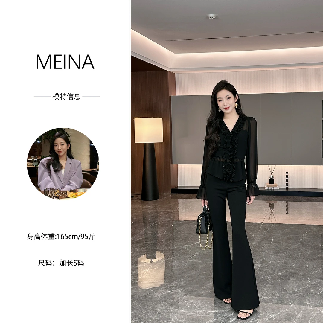 MEINA【珊瑚之谜】2025春秋新款荷叶边透气清凉雪纺防晒绑带开衫