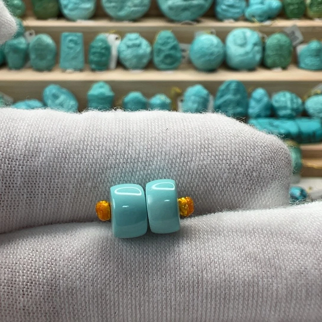 未镶嵌绿松石直切对珠 7.3x4.2mm