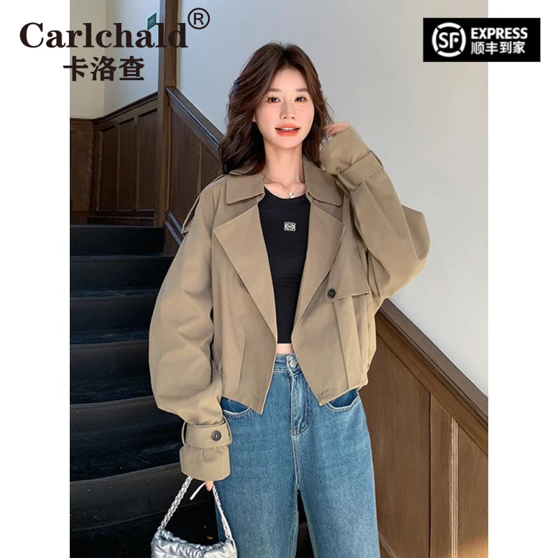 CARLCHALD卡洛查卡其色风衣女小个子2025秋季新款韩系chic减龄休