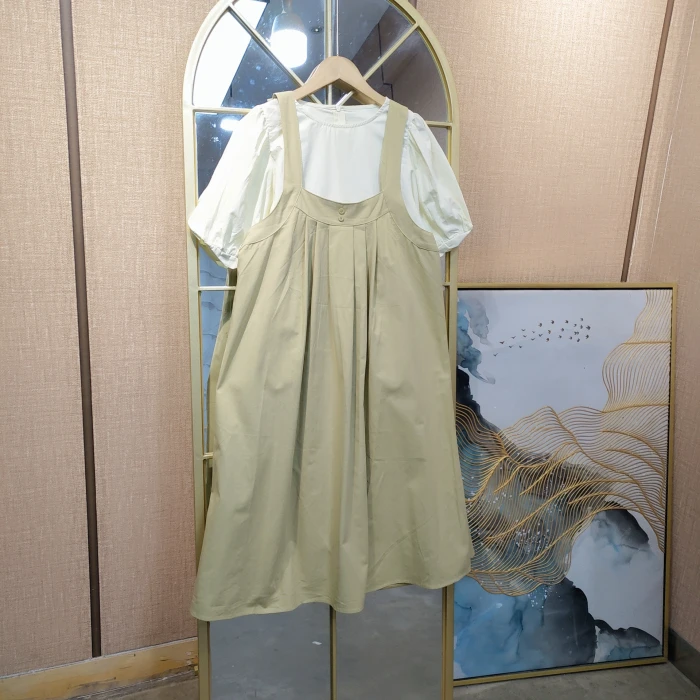 CJ41孕妇咖色背带裙M90-120L130XL140