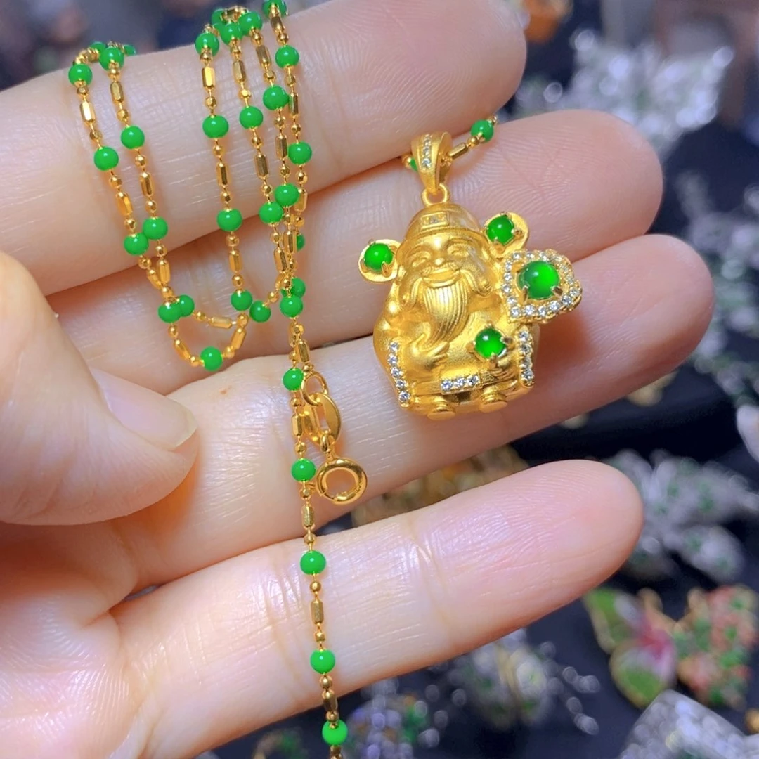 翡翠银S925镶嵌吊坠(不含链)天然