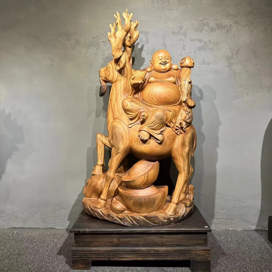 香樟木全实木《弥勒佛》手工雕刻精品人物摆件落地摆件