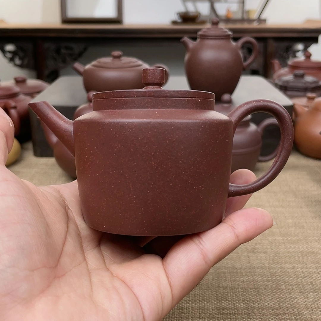 茶壶紫砂折肩宫灯 170cc 原矿底板料紫泥