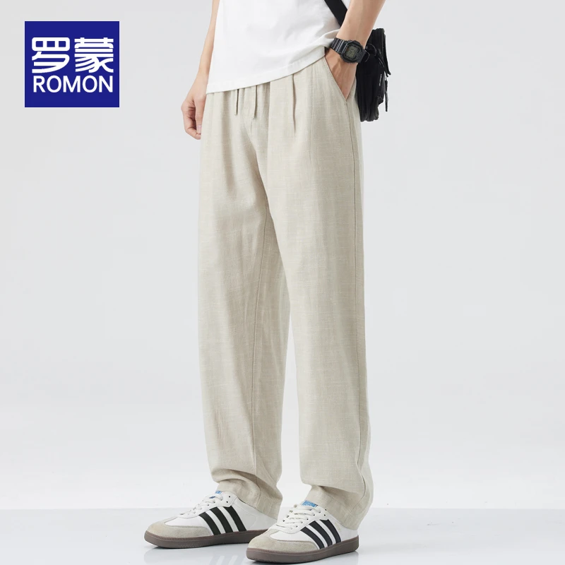 罗蒙夏季薄款棉麻休闲裤男款2025新款直筒宽松男士复古简约裤子男