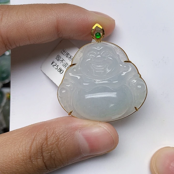 颈饰18K金镶嵌翡翠天然翡翠