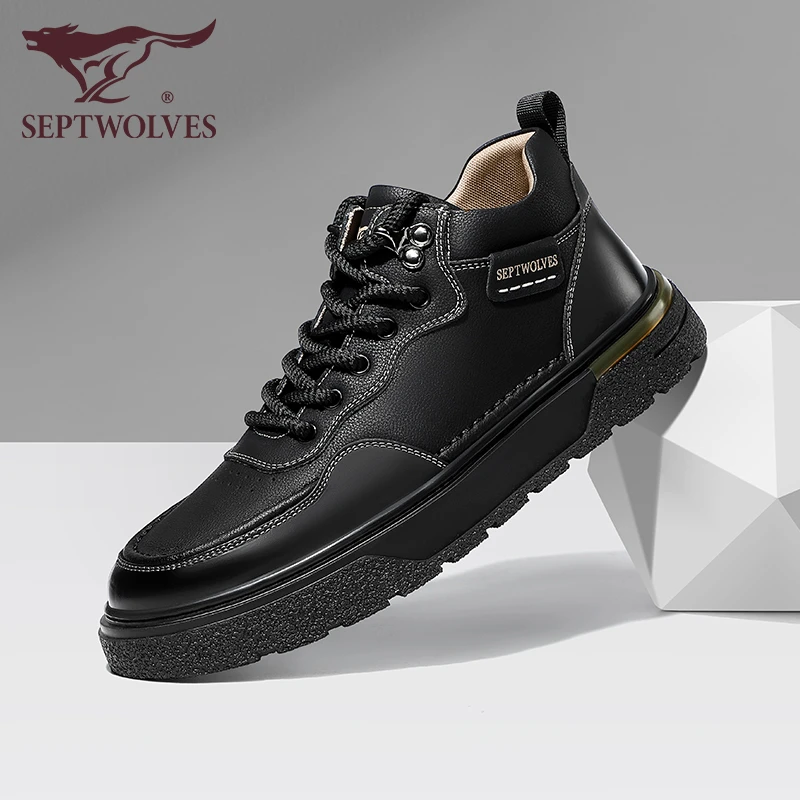 七匹狼男款靴子冬季新款马丁靴男工装风高帮男士皮鞋厚底中帮短靴