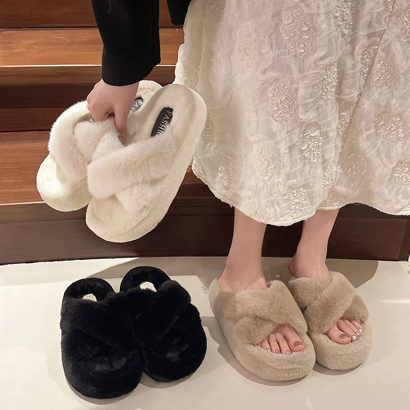 拖鞋女外穿毛毛女鞋2025年新款交叉一字拖鞋网红厚底家居半拖鞋