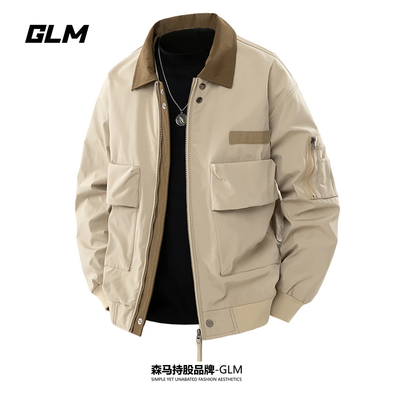 GLM美式复古工装棒球服外套男春秋季潮牌宽松撞色休闲大口袋夹克