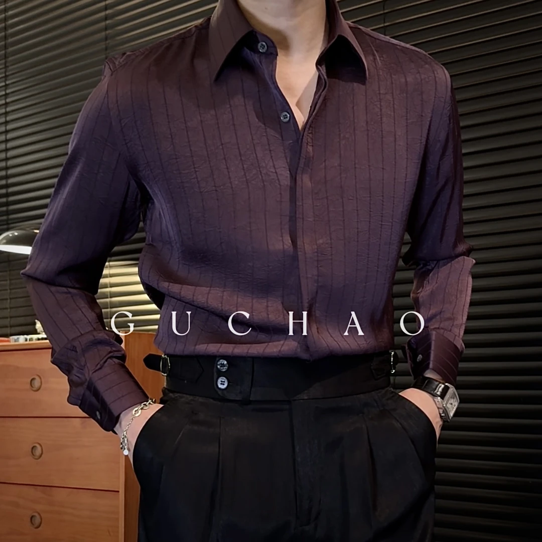 【Gc-古潮】--上新-夏季轻奢高级条纹轻薄垂感休闲-衬衫