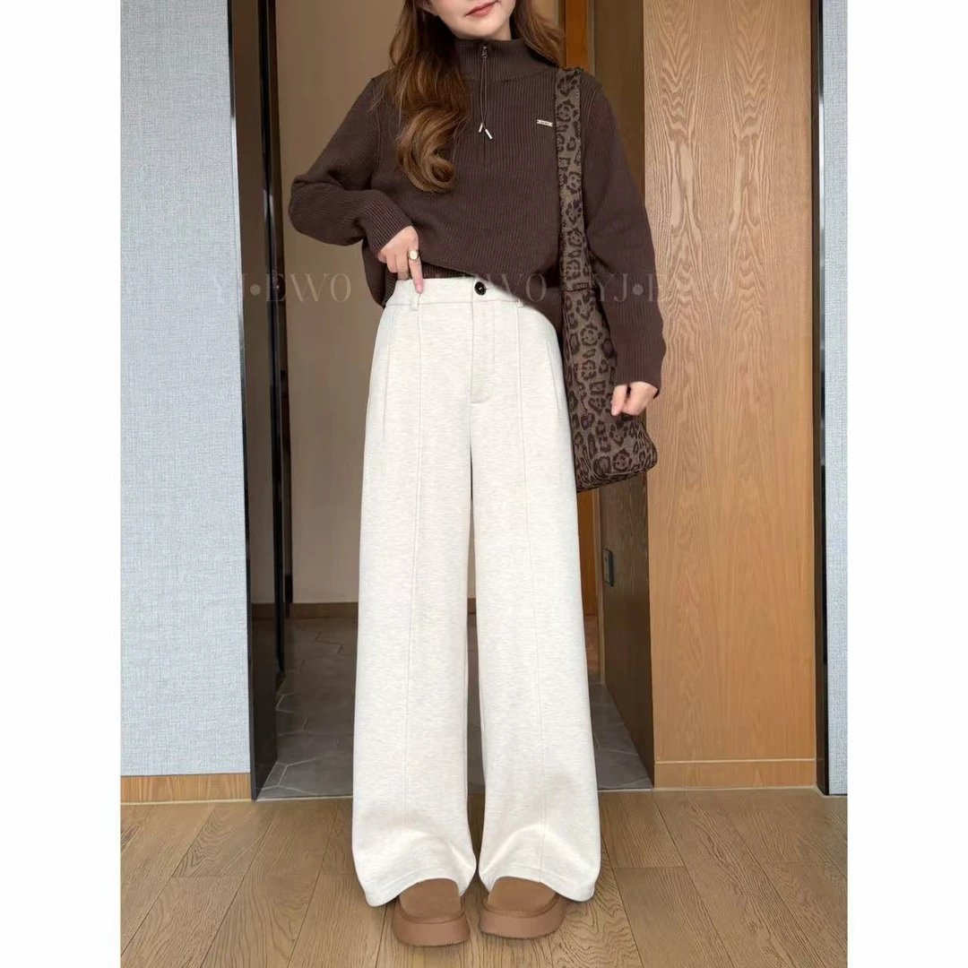 【小爽小个子】冬季加绒羊毛休闲百搭显瘦高腰宽松休闲裤-2673