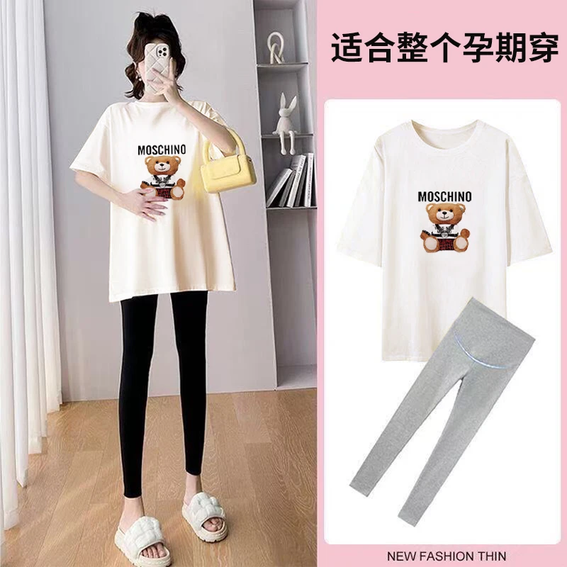 孕妇t恤夏季百搭简约韩版中长款短袖孕妇遮肚子上衣T恤