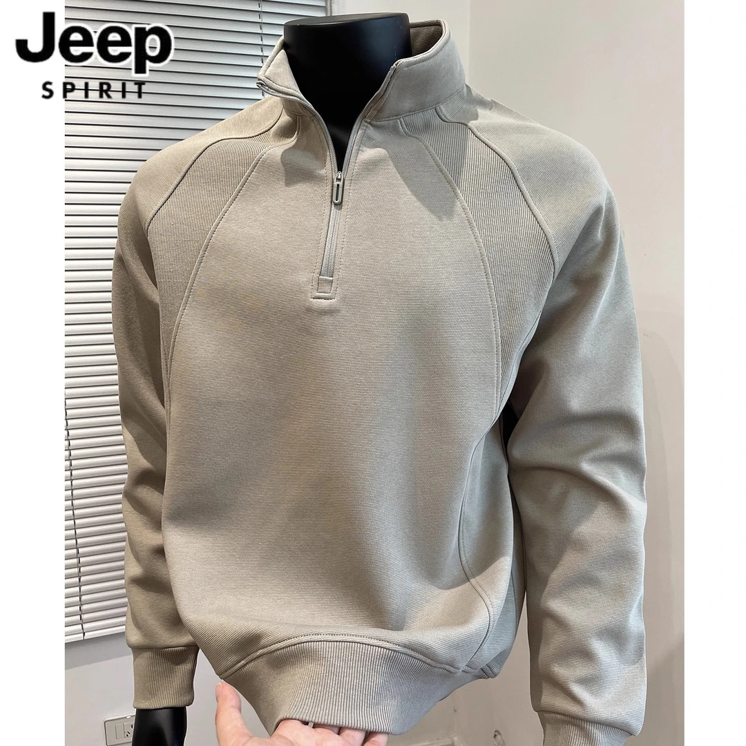 JEEP吉普美式拼接半拉链长袖卫衣秋季新款男士潮流百搭立领上衣男