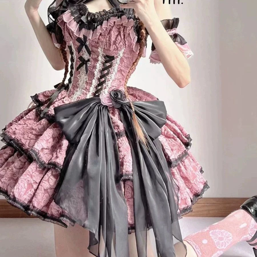 现货lolita美狄亚之吻op暗黑哥特万圣辣妹三段式狗短夏款连衣裙