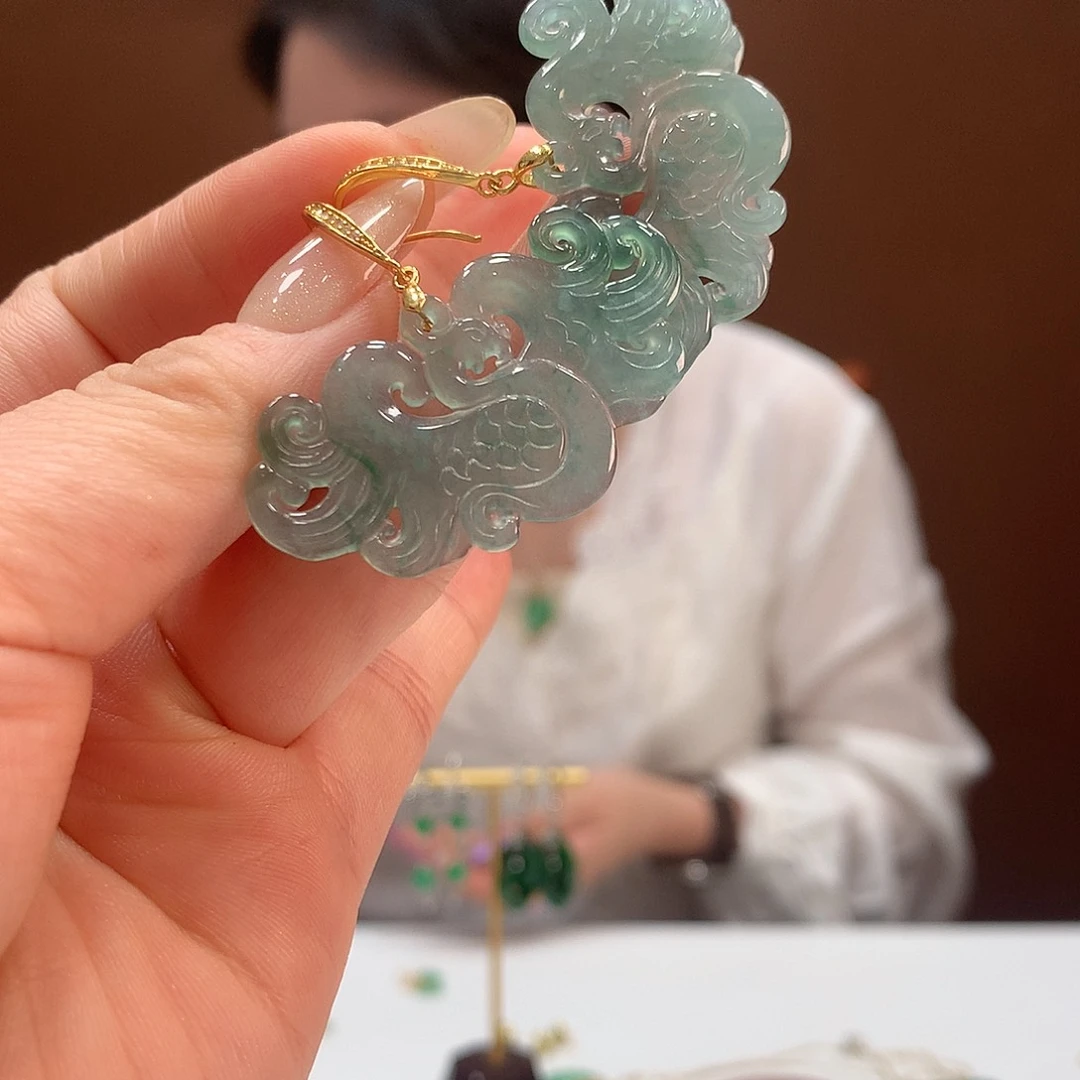 翡翠银S925镶嵌耳饰耳饰