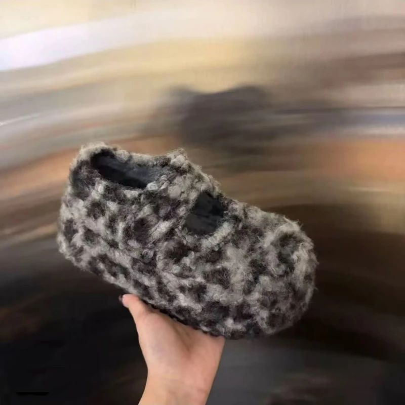 爆款豹纹厚底增高加绒毛毛鞋女外穿2025新款冬季保暖防滑勃肯棉鞋