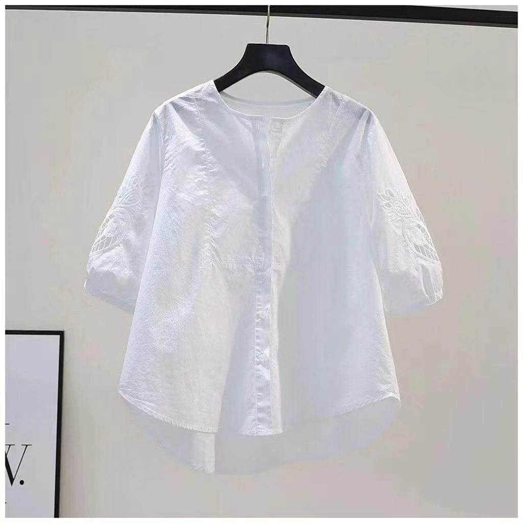设计感小众超好看白色衬衫女装韩版宽松遮肉百搭上衣叠穿纯棉衬衣