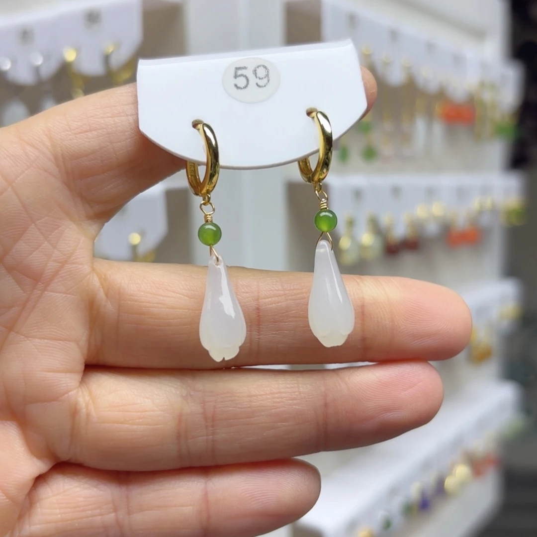 银S925镶嵌和田玉耳饰