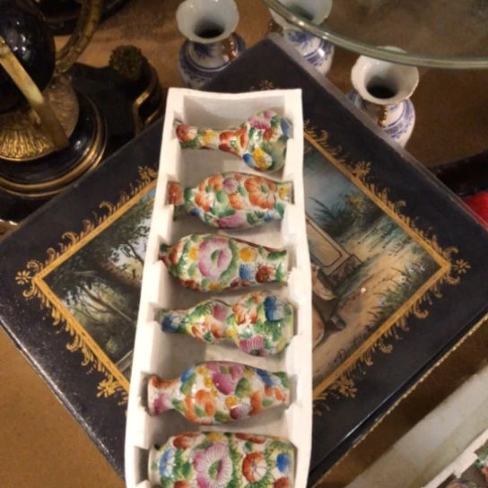 陶瓷万花小花瓶六件套组