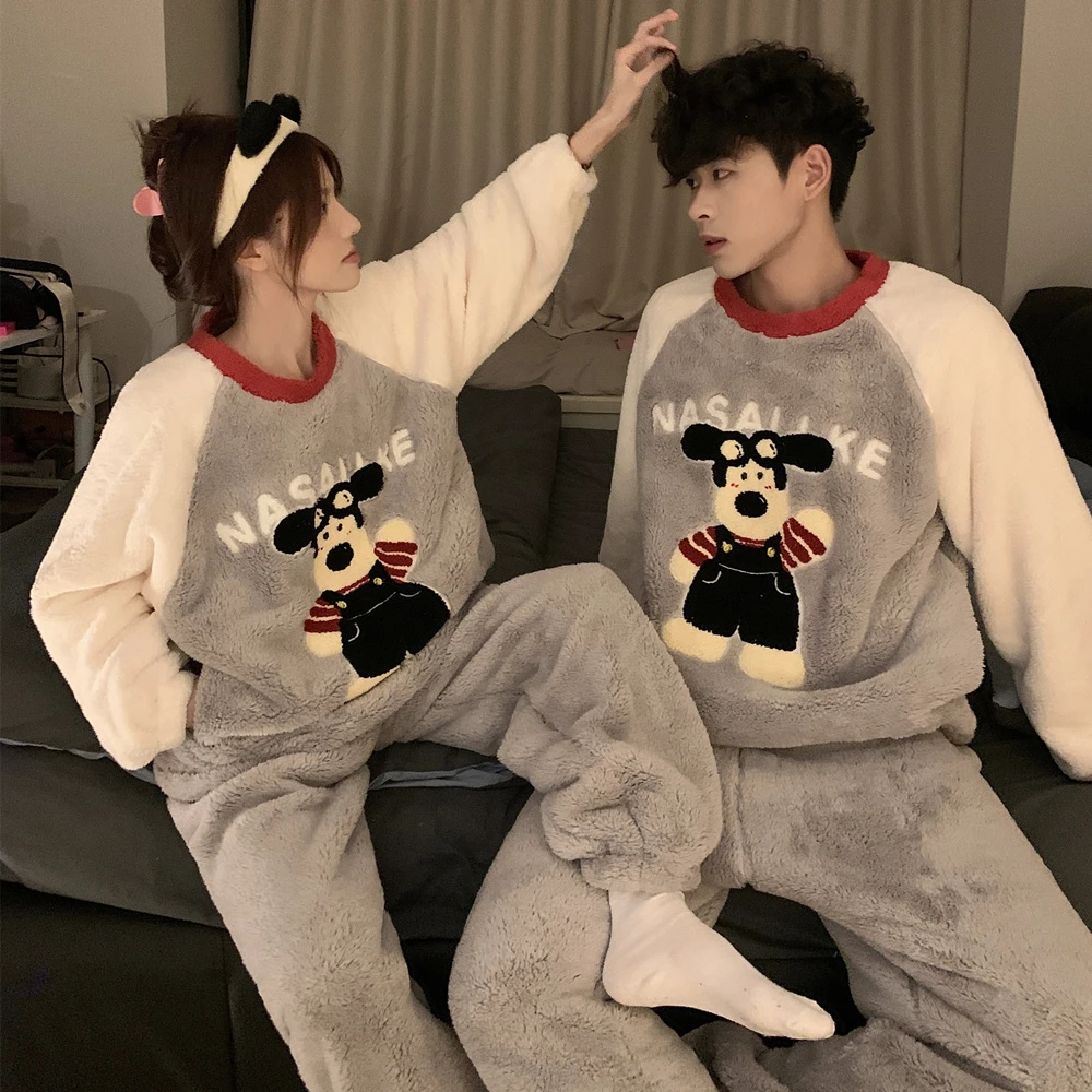 情侣睡衣女秋冬季珊瑚绒加绒厚保暖男士可外穿毛绒长袖家居服套装