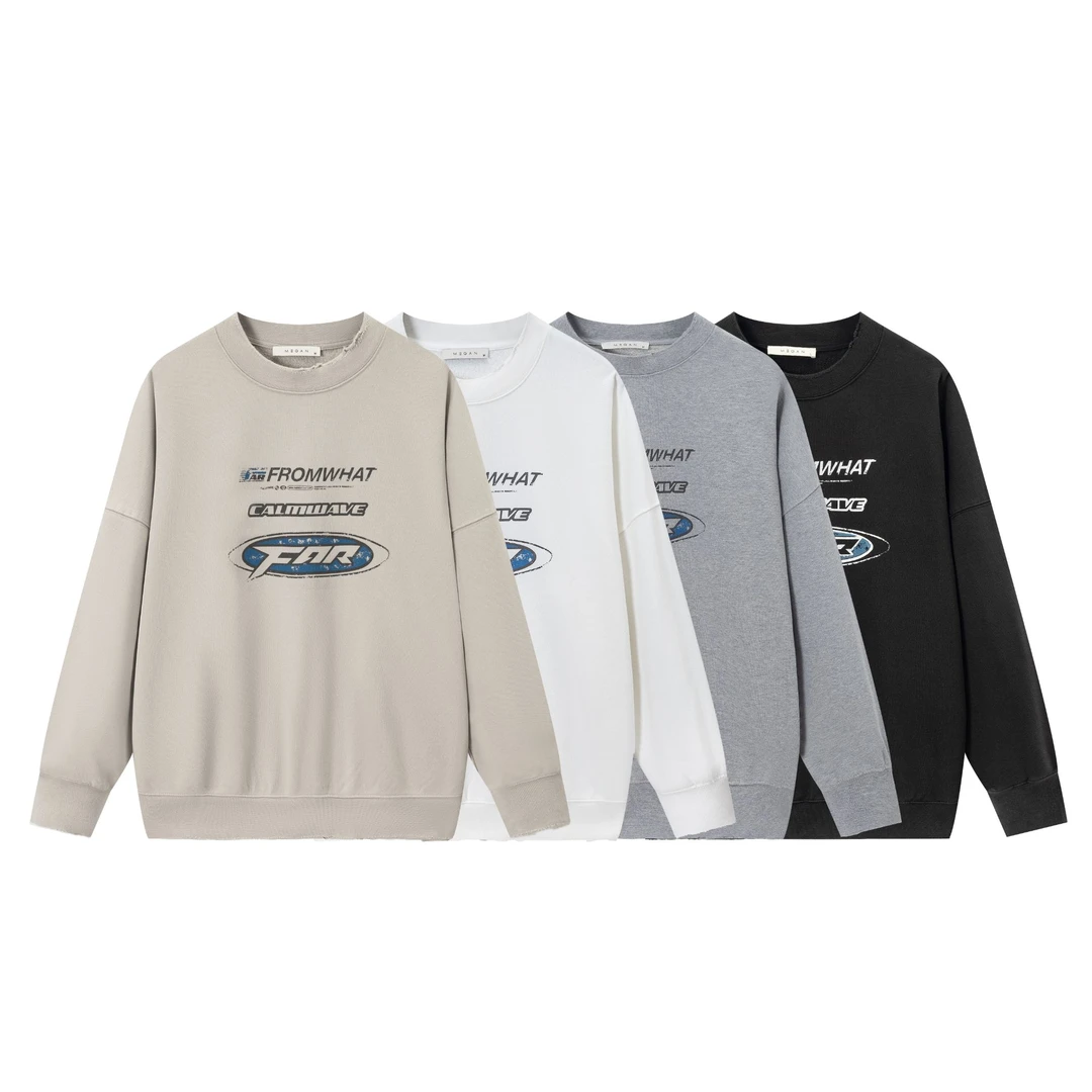 【MEGAN男士长袖卫衣】全棉重磅做旧男士圆领落肩卫衣