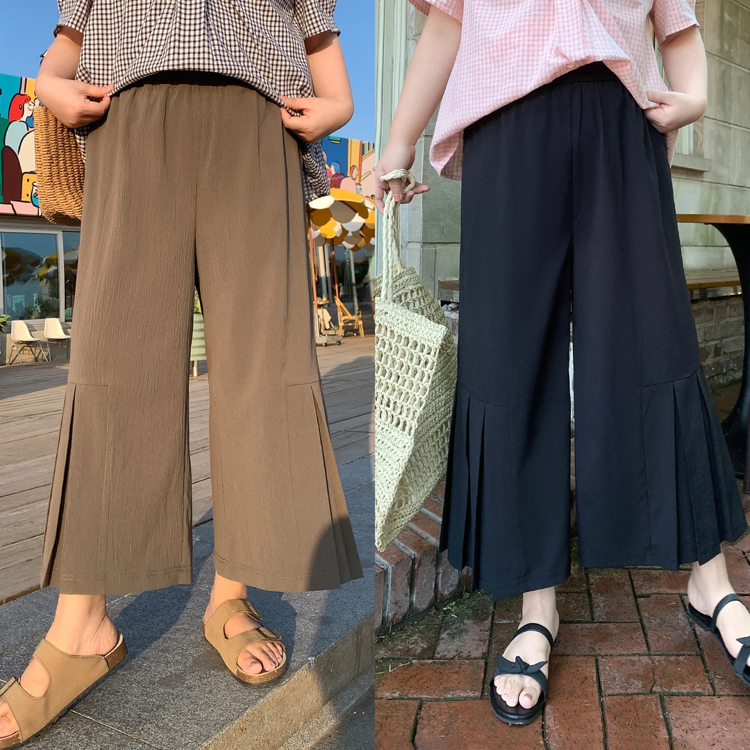 肉肉小姐定制大码女装夏季新品压褶九分阔腿裤胖mm宽松显瘦裙裤