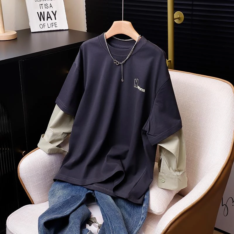 男童假两件长袖T恤中大童时尚休闲圆领套头上衣儿童春秋款童装