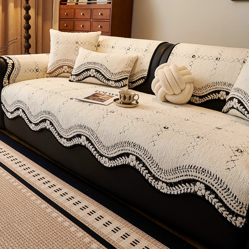 简约轻奢异形沙发垫2025北极绒防滑盖布一片式真皮沙发毛绒坐垫