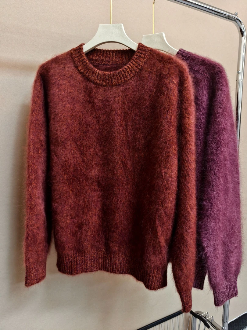 【LP升级版飘柔拉绒】六股花纱加厚圆领100%纯山羊绒拉绒女针织衫