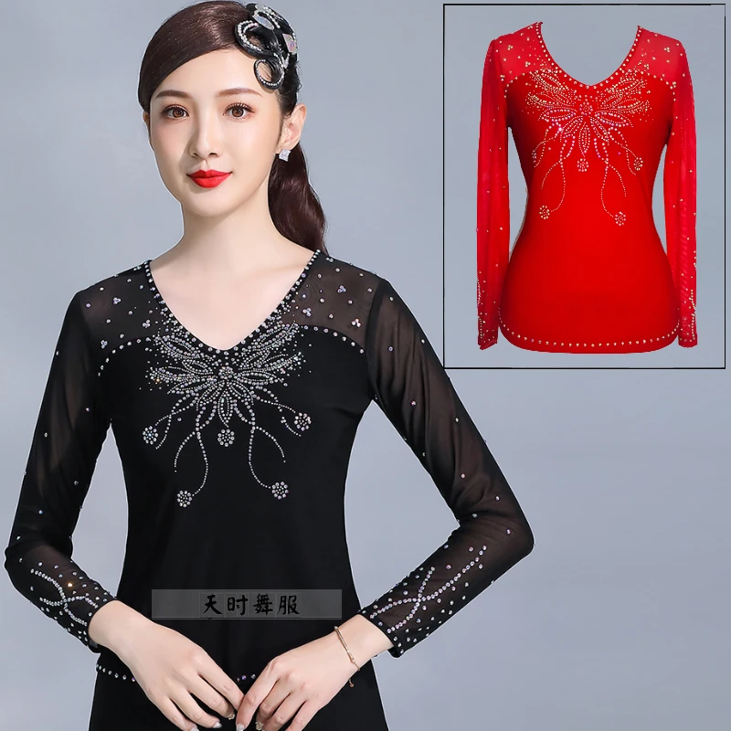 天时舞服高品质摩登舞交谊三步踩吉特巴广场舞上衣长袖