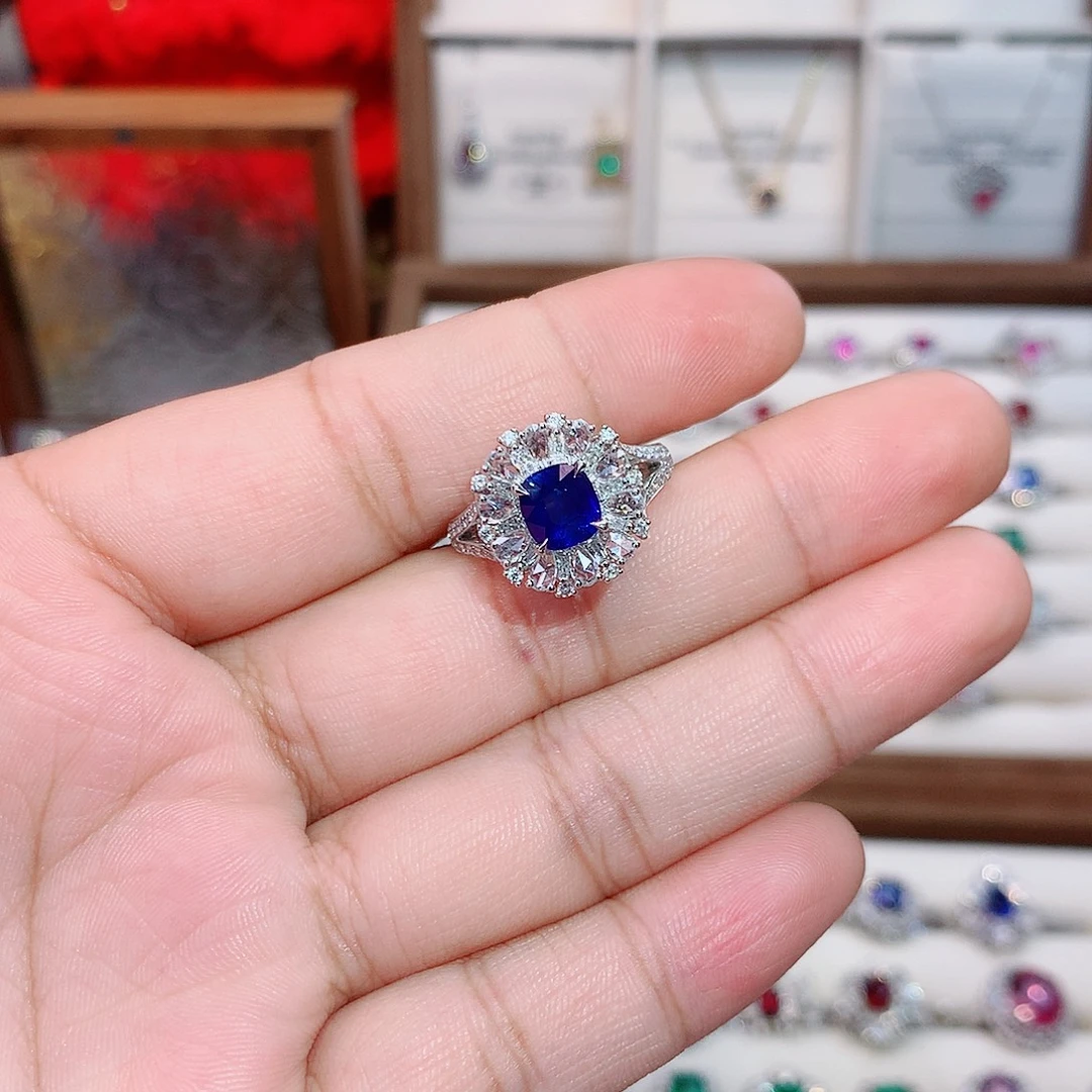 蓝宝石戒指铂Pt950镶嵌1.53ct/七天无理由