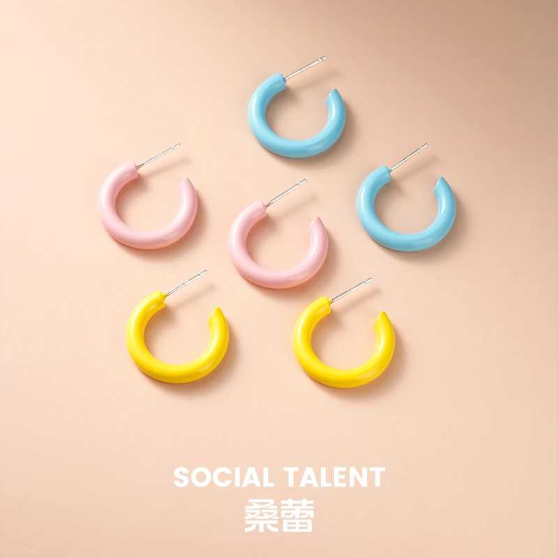 合金珐琅耳饰 【小半环】桑蕾SocialTalent耳环彩色简约小众百搭