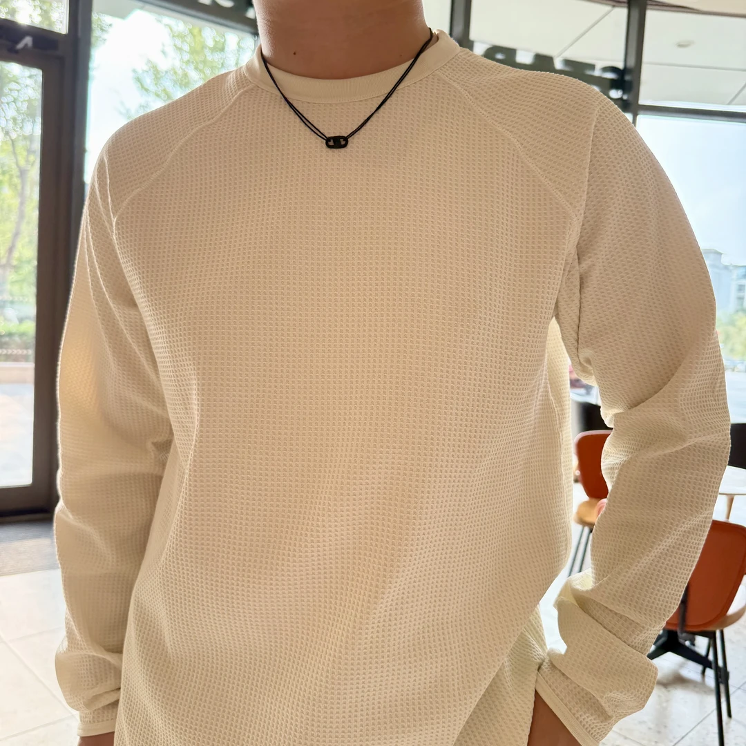 超质感男士长袖 户外商务休闲风华夫格快干吸湿圆领长袖打底