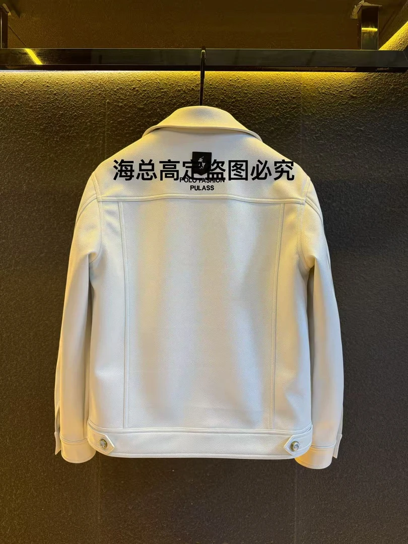 九哥高定-免烫翻领修身型秋季男多口袋皮衣秋冬季韩版黑色-1889